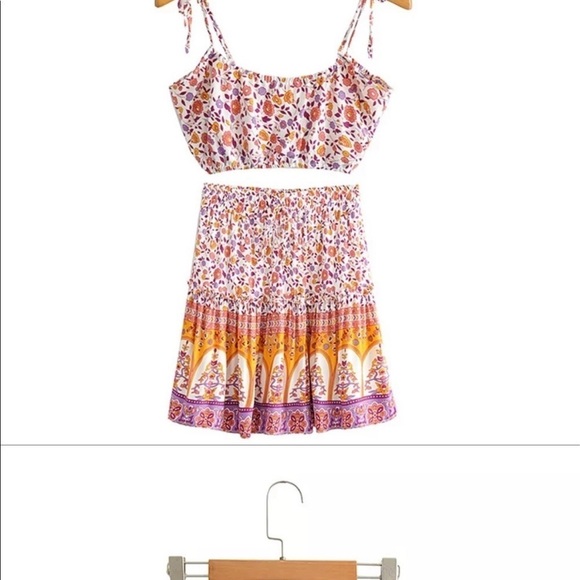 Boho coordinated printed mini skirt ser sz Lg floral pattern - Picture 3 of 11